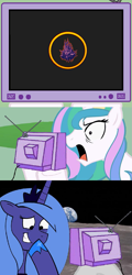 Size: 675x1410 | Tagged: safe, edit, editor:mugen kagemaru, imported from derpibooru, princess celestia, princess luna, pony, 2012, castle, castlevania, castlevania: aria of sorrow, eclipse, exploitable meme, meme, ponibooru leftovers, solar eclipse, tv meme