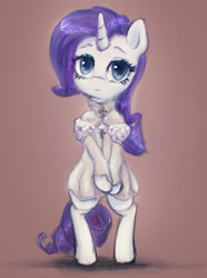 Size: 1291x1736 | Tagged: safe, artist:plotcore, imported from derpibooru, rarity, pony, unicorn, bipedal, clothes, dress, female, looking at you, mare, simple background, solo