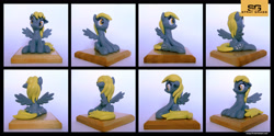 Size: 3601x1788 | Tagged: safe, artist:prodius, imported from derpibooru, derpy hooves, pony, both cutie marks, craft, female, figurine, irl, photo, sculpey, sculpture, show accurate, solo, spread wings, traditional art, wings