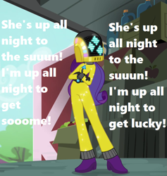 Size: 677x714 | Tagged: safe, edit, edited screencap, imported from derpibooru, screencap, rarity, equestria girls, rainbow rocks, cropped, daft punk, daft rarity, female, get lucky, guy-manuel de homem-christo, singing, solo, song reference