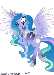 Size: 3445x4823 | Tagged: safe, artist:darkest-lunar-flower, imported from derpibooru, princess celestia, princess luna, oc, oc only, oc:dawn-dusk, alicorn, pony, absurd resolution, alicorn oc, fusion, horn, open mouth, open smile, simple background, smiling, solo, spread wings, transparent background, wings