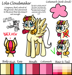 Size: 1300x1350 | Tagged: safe, artist:alittleofsomething, imported from derpibooru, oc, oc only, oc:lola cloudmaker, pegasus, pony, ask-lola-cloudmaker, blushing, reference sheet, smiling, solo