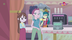 Size: 1136x638 | Tagged: safe, imported from derpibooru, screencap, coral pink, juniper montage, velvet sky, equestria girls, mirror magic, spoiler:eqg specials, background human, cinema, glasses, mirror, teletoon