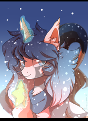 Size: 1200x1660 | Tagged: safe, artist:overnut, imported from derpibooru, oc, oc only, pony, chest fluff, clothes, magic, scarf, snow, solo, stars, telekinesis