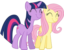 Size: 3847x3000 | Tagged: safe, artist:are-you-jealous, edit, imported from derpibooru, fluttershy, twilight sparkle, pegasus, pony, unicorn, party of one, .svg available, cute, duo, duo female, eyes closed, female, mare, simple background, smiling, transparent background, vector