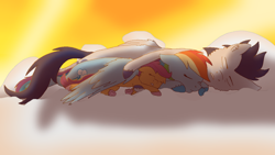 Size: 1024x576 | Tagged: safe, artist:nightrain96, imported from derpibooru, rainbow dash, scootaloo, soarin', pony, cuddling, male, scootalove, shipping, soarindash, straight