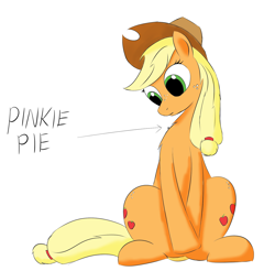 Size: 1524x1500 | Tagged: safe, artist:taurson, imported from derpibooru, applejack, pinkie pie, earth pony, pony, applepie, female, lesbian, macro, mare, micro, misleading thumbnail, shipping, simple background, sitting, white background