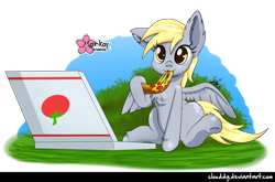 Size: 1209x800 | Tagged: safe, artist:clouddg, imported from derpibooru, derpy hooves, pegasus, pony, rock solid friendship, :3, chest fluff, cute, eating, female, food, mare, pizza, pizza box, sitting, solo, underhoof