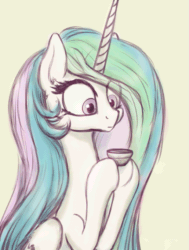 Size: 515x682 | Tagged: safe, artist:plotcore, imported from derpibooru, princess celestia, alicorn, pony, animated, colored, cup, female, food, gif, lapping, long tongue, mare, mlem, sitting, solo, tea, teacup, tongue out