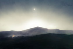 Size: 2400x1620 | Tagged: safe, artist:plotcore, imported from derpibooru, nightmare star, alicorn, pony, crescent moon, moon, scenery, scenery porn, solo