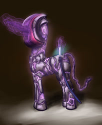 Size: 1637x2000 | Tagged: safe, artist:plotcore, imported from derpibooru, twilight sparkle, cyborg, pony, female, magic, ponified, solo, sword, telekinesis, weapon