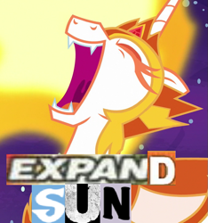 Size: 675x720 | Tagged: safe, edit, edited screencap, editor:watermelon changeling, imported from derpibooru, screencap, daybreaker, alicorn, pony, a royal problem, caption, cropped, expand dong, exploitable meme, female, image macro, laughing, meme, open mouth, solo, volumetric mouth, xk-class end-of-the-world scenario