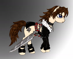 Size: 1416x1136 | Tagged: safe, artist:irisa007, imported from derpibooru, pony, female, final fantasy, final fantasy viii, gunblade, ponified, rule 63, scar, solo, squall leonhart