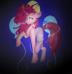 Size: 682x699 | Tagged: safe, artist:briannajc, imported from derpibooru, pinkie pie, pony, crying, cutie mark background, female, raised hoof, raised leg, solo