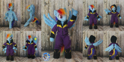 Size: 1999x1000 | Tagged: safe, artist:essorille, imported from derpibooru, rainbow dash, anthro, unguligrade anthro, anthro plushie, clothes, costume, female, irl, photo, plushie, shadowbolt dash, shadowbolts costume, solo, volleyball