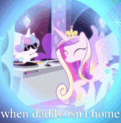 Size: 506x515 | Tagged: safe, edit, edited screencap, imported from derpibooru, screencap, princess cadance, princess flurry heart, alicorn, pony, a royal problem, season 7, animated, club can't handle me, context is for the weak, cropped, cute, cutedance, dancing, dj flurry heart, dream, dream orbs, duo, female, flurrybetes, gif, image macro, implied shining armor, meme, mother and daughter, speaker, speakers, stabilized, sunglasses, the club can't even handle me right now, turntable, vine video, when mama isn't home