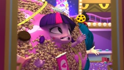 Size: 1920x1080 | Tagged: safe, imported from derpibooru, screencap, juniper montage, twilight sparkle, equestria girls, candy, candy bar, cinema, doll, equestria girls minis, female, food, irl, photo, toy, wat