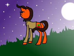 Size: 4000x3000 | Tagged: safe, artist:smannawarp, imported from derpibooru, oc, oc only, oc:tomato sandwich, earth pony, pony, absurd resolution, business suit, clothes, facing away, fanart, glasses, grass, moon, night, solo, stars, wind, windswept hair, windswept mane