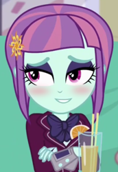 Size: 299x435 | Tagged: safe, edit, edited screencap, imported from derpibooru, screencap, sunny flare, equestria girls, spoiler:eqg specials, blushing, clothes, cropped, crystal prep academy uniform, female, inverted mouth, school uniform