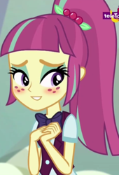 Size: 356x523 | Tagged: safe, edit, edited screencap, imported from derpibooru, screencap, sour sweet, equestria girls, spoiler:eqg specials, blushing, clothes, cropped, crystal prep academy uniform, female, inverted mouth, school uniform, teletoon