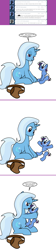 Size: 600x2680 | Tagged: safe, artist:dekomaru, imported from derpibooru, trixie, oc, oc:nebula, pony, tumblr:ask twixie, ask, baby, baby pony, colt, female, holding a pony, magical lesbian spawn, male, mother and son, offspring, parent:trixie, parent:twilight sparkle, parents:twixie, saddle bag, tumblr