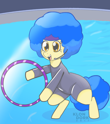 Size: 1200x1350 | Tagged: safe, artist:klondike, imported from derpibooru, sapphire shores, earth pony, pony, afro, alternate hairstyle, diving suit, earpiece, female, headband, hoop, mare, solo, swimming pool, wetsuit