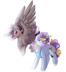 Size: 1024x1121 | Tagged: safe, artist:gela98, imported from derpibooru, oc, oc only, oc:disaster, oc:winter slip, pony, duo