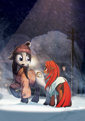 Size: 2067x2953 | Tagged: safe, artist:rublegun, imported from derpibooru, oc, oc only, pony, dressing gown, hat, storm, winter