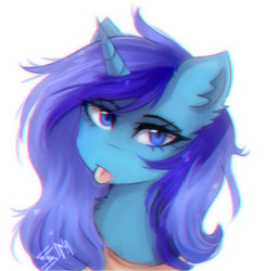 Size: 904x928 | Tagged: artist needed, source needed, safe, artist:spacelight_unicorn, imported from derpibooru, oc, oc only, oc:spacelight, pony, unicorn, clothes, female, horn, looking at you, simple background, solo, tongue out, unicorn oc, white background