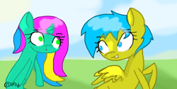 Size: 1560x784 | Tagged: safe, artist:pinkiscuuupcake, imported from derpibooru, oc, oc only, oc:lemon drop, oc:spectra, pony, deviantart muro