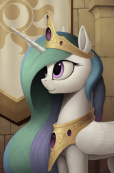 Size: 1271x1913 | Tagged: safe, artist:ivg89, imported from derpibooru, princess celestia, alicorn, pony, bust, female, mare, portrait, profile, solo