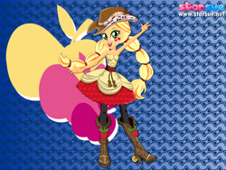 Size: 800x600 | Tagged: safe, artist:user15432, imported from derpibooru, applejack, equestria girls, rainbow rocks, alternate hairstyle, armpits, boots, clothes, dressup, female, hairstyle, hasbro, hasbro studios, high heel boots, new hairstyle, ponied up, rainbow hair, rainbow rocks outfit, rock and roll, shoes, skirt, solo, starsue