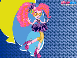 Size: 800x600 | Tagged: safe, artist:user15432, imported from derpibooru, pinkie pie, equestria girls, rainbow rocks, alternate hairstyle, boots, clothes, dress, dressup, ear piercing, earring, female, hairstyle, hasbro, hasbro studios, high heel boots, jewelry, necklace, new hairstyle, piercing, ponied up, rainbow hair, rainbow rocks outfit, rock and roll, shoes, shutter shades, skirt, solo, starsue, sunglasses