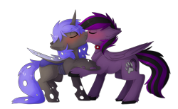 Size: 3307x2041 | Tagged: safe, artist:oddends, imported from derpibooru, oc, oc only, changeling, pegasus, blue changeling, changeling oc, kissing, simple background, transparent background