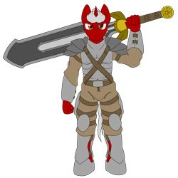 Size: 5000x5000 | Tagged: safe, artist:glacierfrostclaw, imported from derpibooru, oc, oc only, oc:pyre blaze, anthro, unicorn, absurd resolution, armor, barbarian, male, pathfinder, simple background, stallion, sword, transparent background, weapon