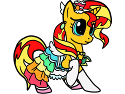 Size: 4096x3072 | Tagged: safe, artist:omegaridersangou, imported from derpibooru, sunset shimmer, pony, unicorn, absurd resolution, clothes, cosplay, costume, crossover, cure parfait, cute, female, kirakira precure a la mode, mare, precure, pretty cure, raised hoof, shimmerbetes, solo