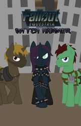 Size: 4500x7000 | Tagged: safe, artist:glacierfrostclaw, imported from derpibooru, oc, oc only, oc:bad company, oc:brain damage, oc:misery raven, earth pony, pony, unicorn, fallout equestria, absurd resolution, cover art