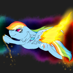 Size: 2560x2560 | Tagged: safe, artist:brokensilence, imported from derpibooru, rainbow dash, pony, backwards cutie mark, female, fiery wings, fire, flying, mare, simple background, solo