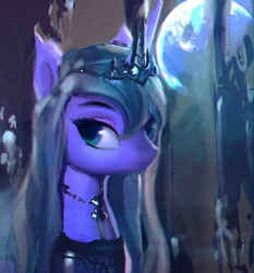 Size: 800x859 | Tagged: safe, artist:lmgchikess, imported from derpibooru, princess luna, alicorn, pony, bust, crown, female, jewelry, mare, moon, portrait, regalia, solo, wip
