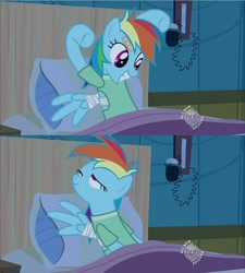Size: 1280x1420 | Tagged: safe, imported from derpibooru, screencap, rainbow dash, pony, read it and weep, female, hospital, hospital gown, mare, out of context, reaction image, solo