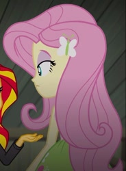 Size: 455x617 | Tagged: safe, imported from derpibooru, screencap, fluttershy, sunset shimmer, equestria girls, rainbow rocks, cropped, female