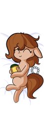 Size: 825x2310 | Tagged: safe, artist:tjpones, imported from derpibooru, oc, oc only, oc:brownie bun, earth pony, pony, horse wife, bed, body pillow, body pillow design, brownie butt, chest fluff, cute, eyes closed, female, floppy ears, food, happy, jewelry, mare, necklace, peanut butter, pearl necklace, smiling, solo