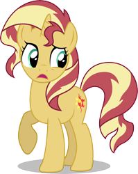 Size: 3718x4681 | Tagged: safe, artist:illumnious, imported from derpibooru, sunset shimmer, pony, unicorn, mirror magic, spoiler:eqg specials, absurd resolution, confused, female, mare, old version, open mouth, raised hoof, simple background, solo, transparent background, vector