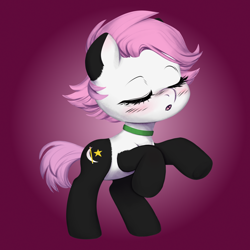 Size: 3000x3000 | Tagged: safe, artist:vitalspark, imported from derpibooru, oc, oc only, oc:sleepy panda, panda pony, pony, base used, chibi, collar, pink hair, solo