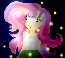 Size: 2631x2345 | Tagged: safe, artist:cosmiickatie, imported from derpibooru, fluttershy, firefly (insect), equestria girls, breasts, clothes, cute, female, night, skirt, solo, tanktop