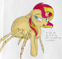 Size: 1280x1226 | Tagged: safe, artist:gracewolf, imported from derpibooru, sunset shimmer, monster pony, original species, spiderpony, baka, female, simple background, sketch, solo, species swap, sunset spider, traditional art, tsundere, tsunset shimmer, white background