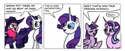 Size: 985x405 | Tagged: safe, artist:gingerfoxy, imported from derpibooru, mare do well, pinkie pie, rarity, starlight glimmer, twilight sparkle, alicorn, earth pony, pony, unicorn, pony comic generator, comic, twilight sparkle (alicorn), wat