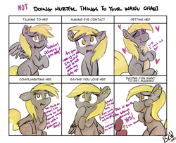 Size: 1600x1300 | Tagged: safe, artist:bow2yourwaifu, imported from derpibooru, derpy hooves, compliment, cute, derpabetes, doing loving things, eye contact, female, happy, looking at each other, love, marry, meme, petting, scared, solo, text, waifu