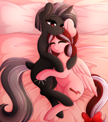 Size: 2078x2345 | Tagged: safe, artist:fluffymaiden, imported from derpibooru, oc, oc only, oc:cherry blossom, oc:shurelya, pegasus, pony, unicorn, commission, cuddling, cute, female, lesbian, mare, ocbetes