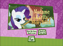 Size: 1048x768 | Tagged: artist needed, safe, edit, imported from derpibooru, rarity, pony, unicorn, female, lidded eyes, madame blueberry, smiling, solo, story, veggietales